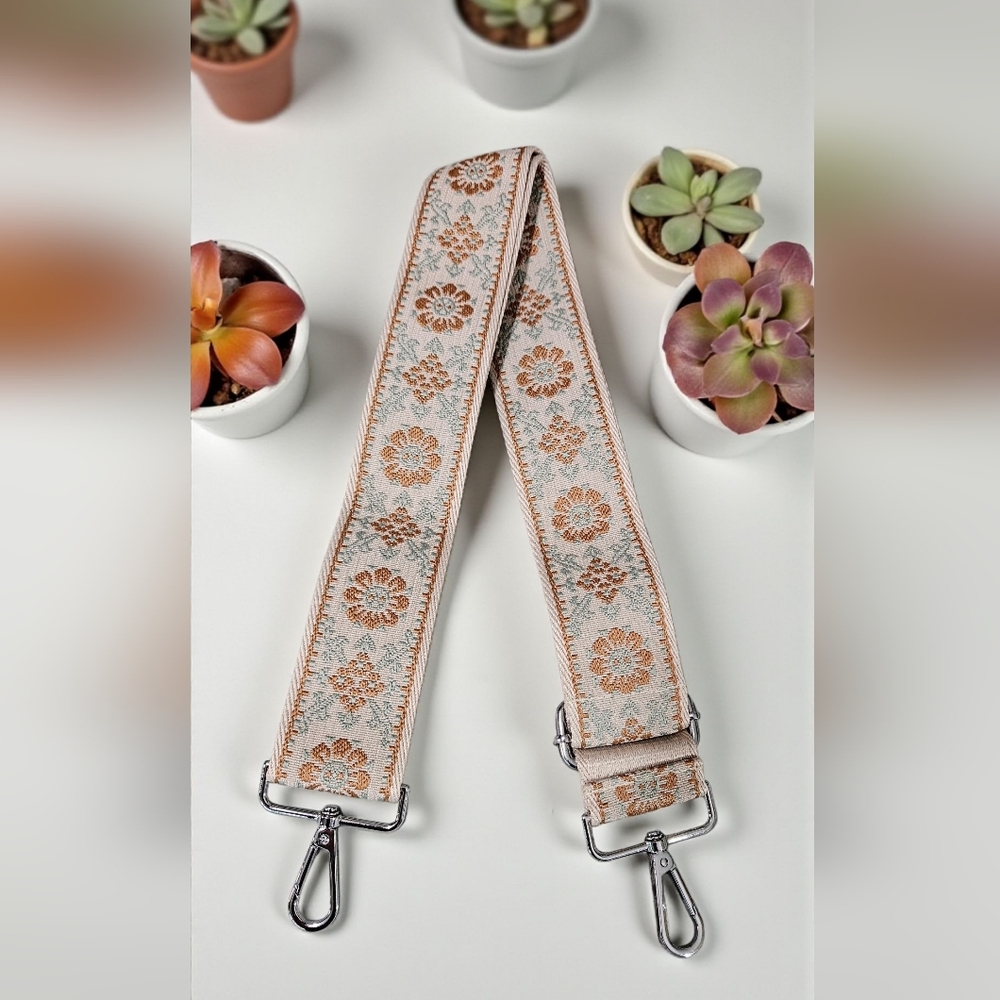 Purse Strap - Peach, Light Blue & Cream With Silver Hardware